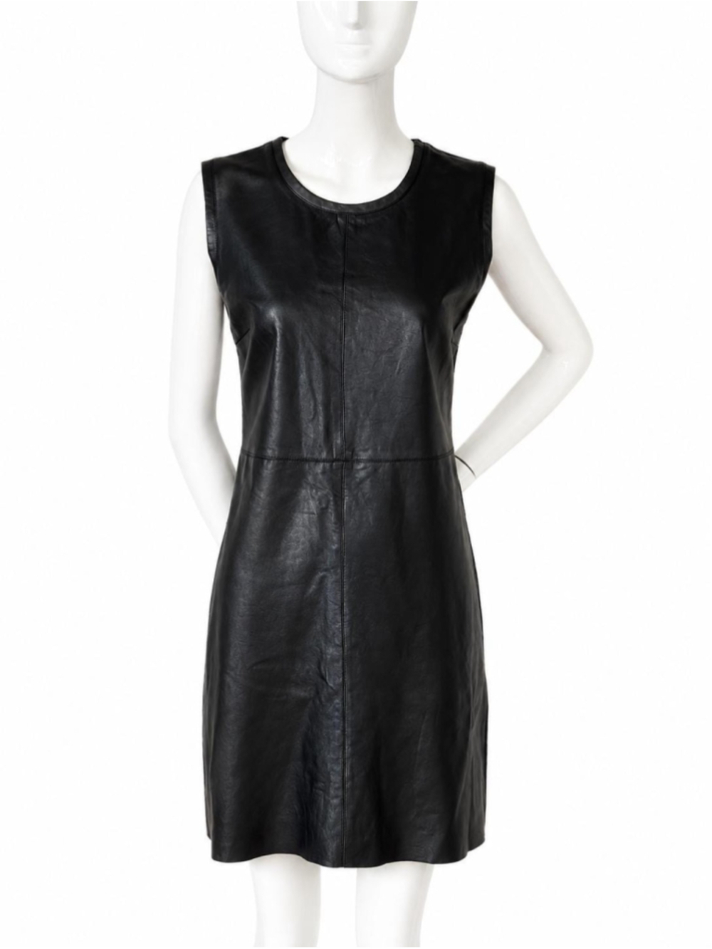 Fendi Black Leather Wool Sleeveless Dress IT 38